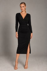 Abbey Black Long Sleeved Midi Dress