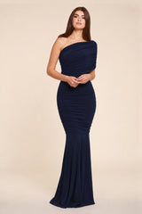 Alice Navy One Shoulder Bridesmaids Occasion Maxi Dress