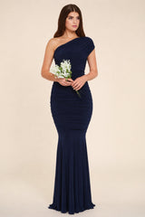 Alice Navy One Shoulder Bridesmaids Occasion Maxi Dress