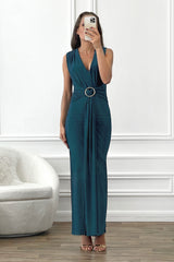 Amor Green V Front Maxi Dress With Front Sash