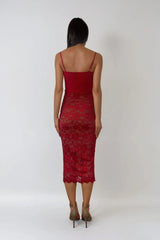 ANNALISE RED BOW LACE MIDI DRESS