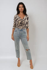 AUBREY ZEBRA ANIMAL PRINT BATWING OFF THE SHOULDER TOP