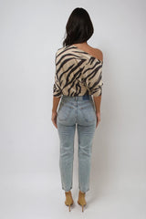 AUBREY ZEBRA ANIMAL PRINT BATWING OFF THE SHOULDER TOP