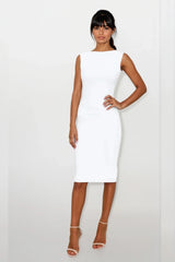 Bella White Ivory Backless Sleeveless Midi Dress