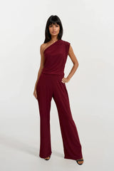 CALLIE BERRY ONE SHOULDERED JUMPSUIT WITH TIE SCARF WITH GOLD BUCKLE