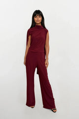 CALLIE BERRY ONE SHOULDERED JUMPSUIT WITH TIE SCARF WITH GOLD BUCKLE