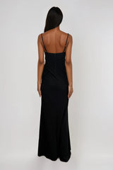 CHRISTIE BLACK DIAMANTE EMBELLISHED MAXI DRESS WITH WRAP SKIRT WITH SPLIT