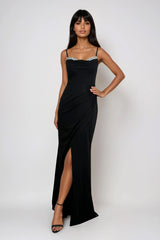 Christie Black Diamanté Embellished Maxi Dress With Wrap Skirt With Split