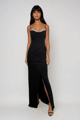Christie Black Diamanté Embellished Maxi Dress With Wrap Skirt With Split