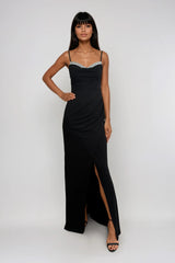 CHRISTIE BLACK DIAMANTE EMBELLISHED MAXI DRESS WITH WRAP SKIRT WITH SPLIT