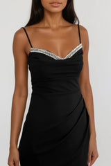 CHRISTIE BLACK DIAMANTE EMBELLISHED MAXI DRESS WITH WRAP SKIRT WITH SPLIT