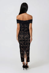 Elan Black Lace Bardot Maxi Dress