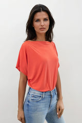 FINLEY ORANGE BATWING TOP WITH SLASHED NECKLINE