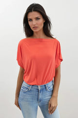 FINLEY ORANGE BATWING TOP WITH SLASHED NECKLINE