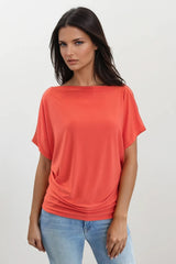 FINLEY ORANGE BATWING TOP WITH SLASHED NECKLINE