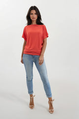 FINLEY ORANGE BATWING TOP WITH SLASHED NECKLINE