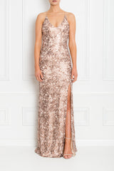 GIA ROSE PINK SPARKLE SEQUIN BACKLESS MAXI DRESS