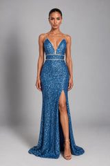 Hailey Blue Sequin Maxi Dress