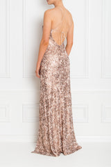 GIA ROSE PINK SPARKLE SEQUIN BACKLESS MAXI DRESS