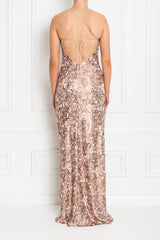 GIA ROSE PINK SPARKLE SEQUIN BACKLESS MAXI DRESS