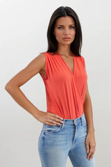 JADE ORANGE SLEEVELESS WRAP STYLE BODYSUIT TOP