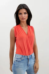 JADE ORANGE SLEEVELESS WRAP STYLE BODYSUIT TOP