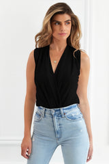 JADE BLACK SLEEVELESS WRAP STYLE BODYSUIT TOP