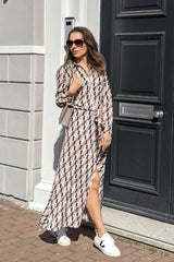 FAITH ABSTRACT GEO PRINT LONG SLEEVED MAXI SHIRT DRESS