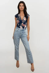 JAY FLORAL NAVY SLEEVELESS WRAP STYLE BODY