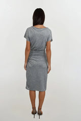 KAY GREY JERSEY TSHIRT DRESS WITH RUCHING AND FRILL