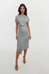 KAY GREY JERSEY TSHIRT DRESS WITH RUCHING AND FRILL