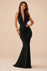 Keira Black Halterneck Backless Maxi Dress
