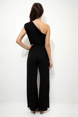 CHLOE BLACK ONE SHOULDERED WIDE LEG JUMPSUIT