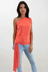 KHLOE ORANGE ONE SHOULDERED TOP WITH TIE DRAPE