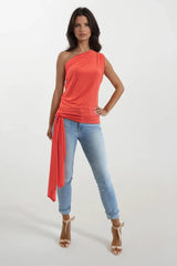 KHLOE ORANGE ONE SHOULDERED TOP WITH TIE DRAPE