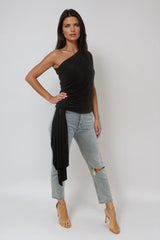 KHLOE BLACK ONE SHOULDERED WITH BOW TIE TOP