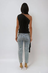 KHLOE BLACK ONE SHOULDERED WITH BOW TIE TOP