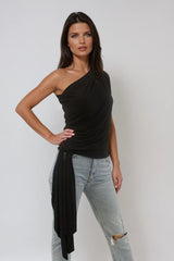 KHLOE BLACK ONE SHOULDERED WITH BOW TIE TOP