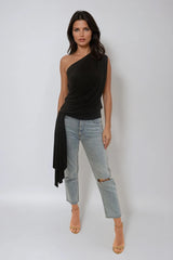 KHLOE BLACK ONE SHOULDERED WITH BOW TIE TOP