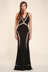 LYDIA BLACK EMBELLISHED MAXI DRESS WITH MESH INSERTS