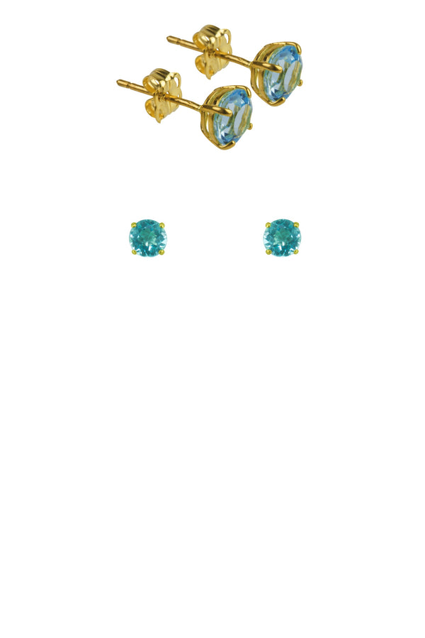 March - 9ct Yellow Gold Birthstone Earrings 5mm Round Yellow / Blue Topaz