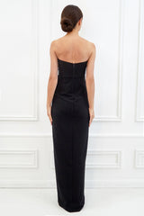 MAYA BLACK STRAPLESS OCCASION MAXI DRESS WITH WRAP SKIRT WITH SPLIT