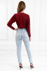 Dasha Berry Long Sleeved Wrap Bodysuit - Detail View | Honor Gold