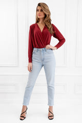 Dasha Berry Long Sleeved Wrap Bodysuit - Side View | Honor Gold