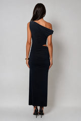 Natalia Black Off The Shoulder Maxi Dress With Cut Out - Side View | Honor Gold
