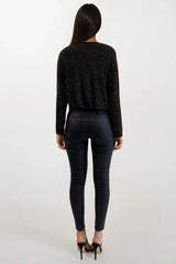 NYLA BLACK/BRONZE SHIMMER LONG SLEEVED BODYSUIT TOP