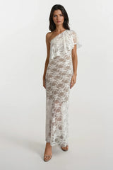 PAIGE WHITE LACE FRILL ONE SHOULDER TOP