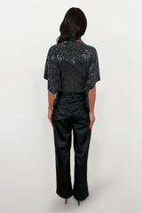 PERRIE SILVER SEQUIN ANGEL SLEEVED WRAP BODYSUIT TOP