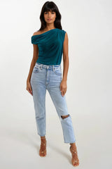 RAVEN GREEN OFF THE SHOULDER / DROP SHOULDER TOP