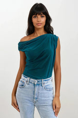 RAVEN GREEN OFF THE SHOULDER / DROP SHOULDER TOP